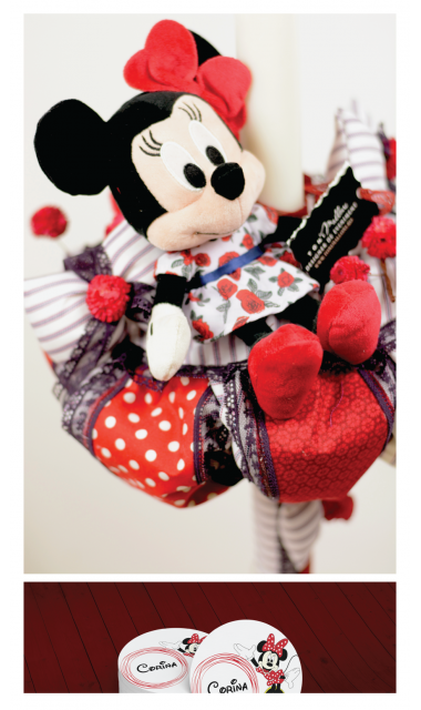 Lumanare de botez pentru fetite cu Minnie Mouse, 65x4 cm, Minnie in buline 1